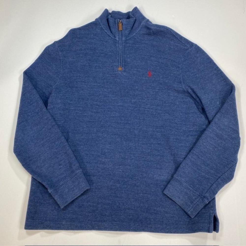 Polo Ralph Lauren Blue Heathered‎ Quarter Zip Pullover Sweater Men's Size L